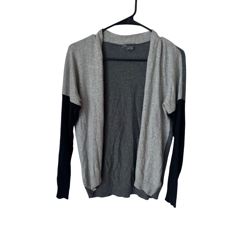 Vince Grey Colorblock Cotton Cashmere Open Front Cardigan VNCYG0813 Large